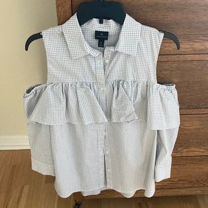 Collared button down cold shoulder top